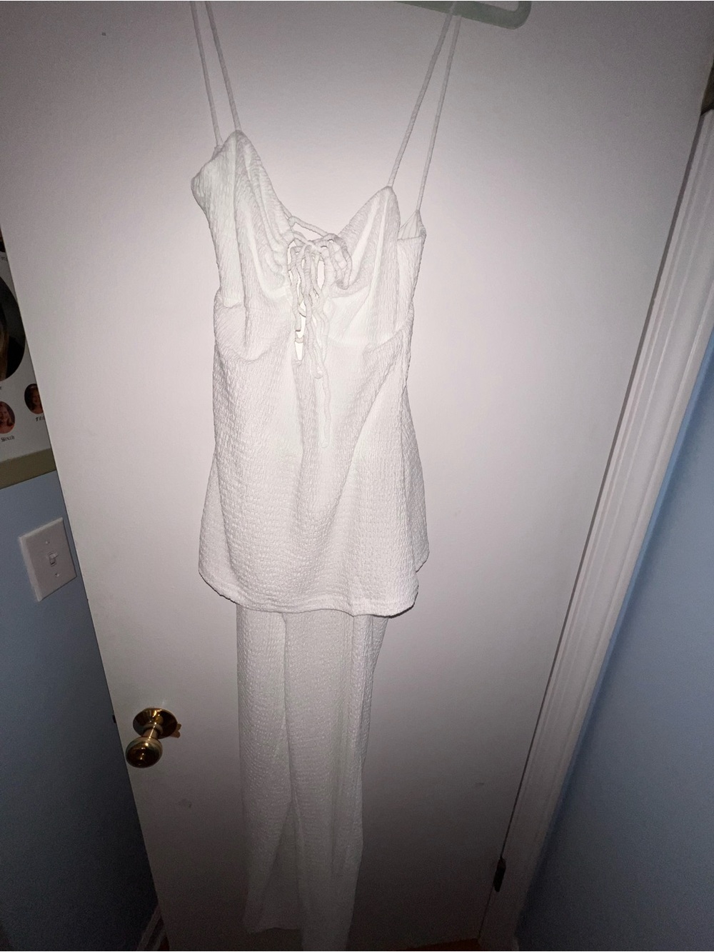 White Lace-Up Cami & Wide-Leg Sleep Pant Set